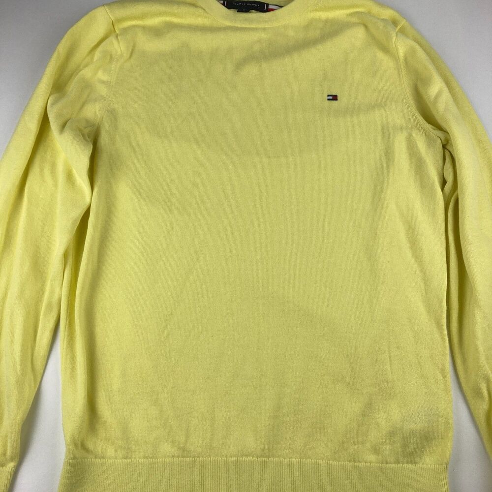 Tommy Hilfiger Sweater Mens M Yellow Cotton Crew Neck Flag Logo Lightweight
